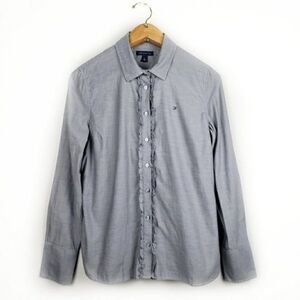 Tommy Hilfiger Gray Ruffle Button Up Shirt Medium – Classic Dress Blouse